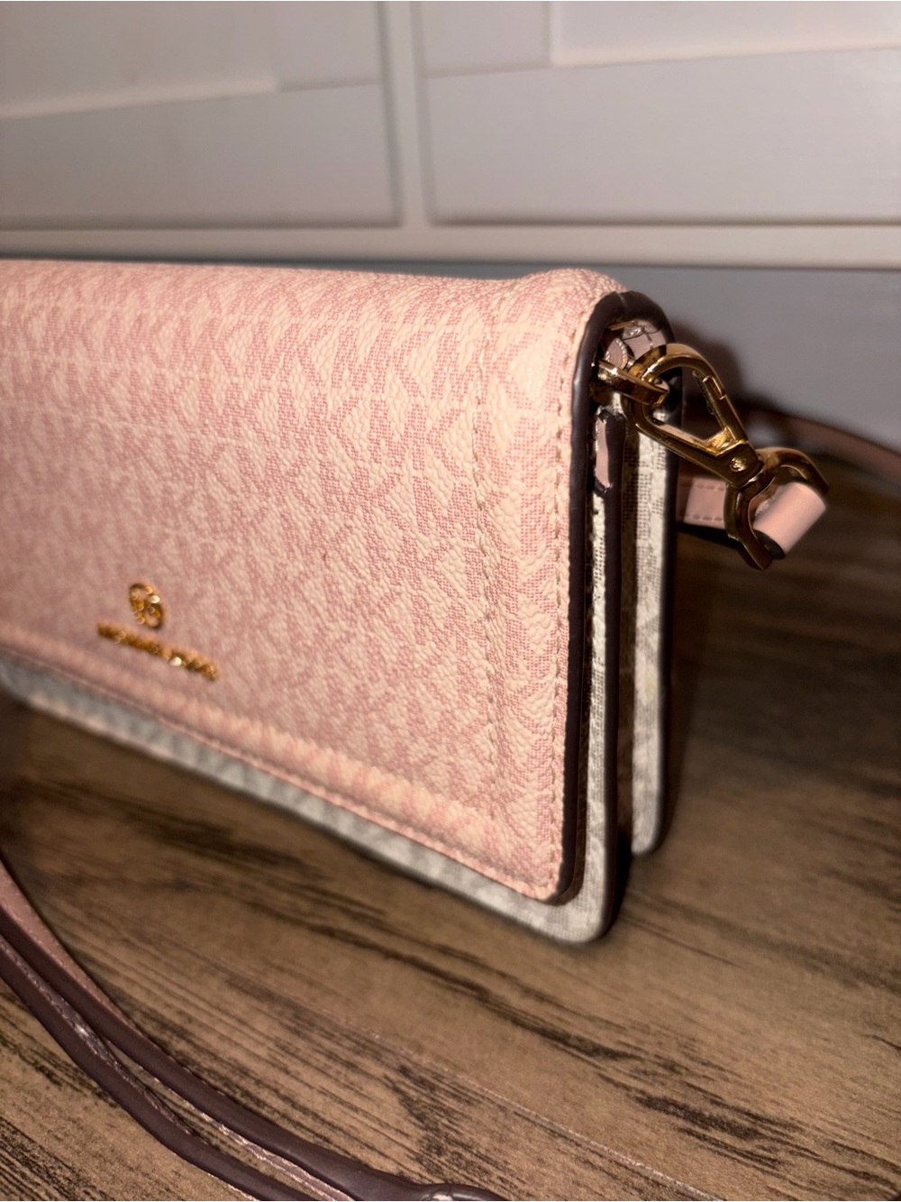 NWT Michael Kors Jet Set Logo Phone Crossbody Wallet Powder Pink - Picture 4 of 8